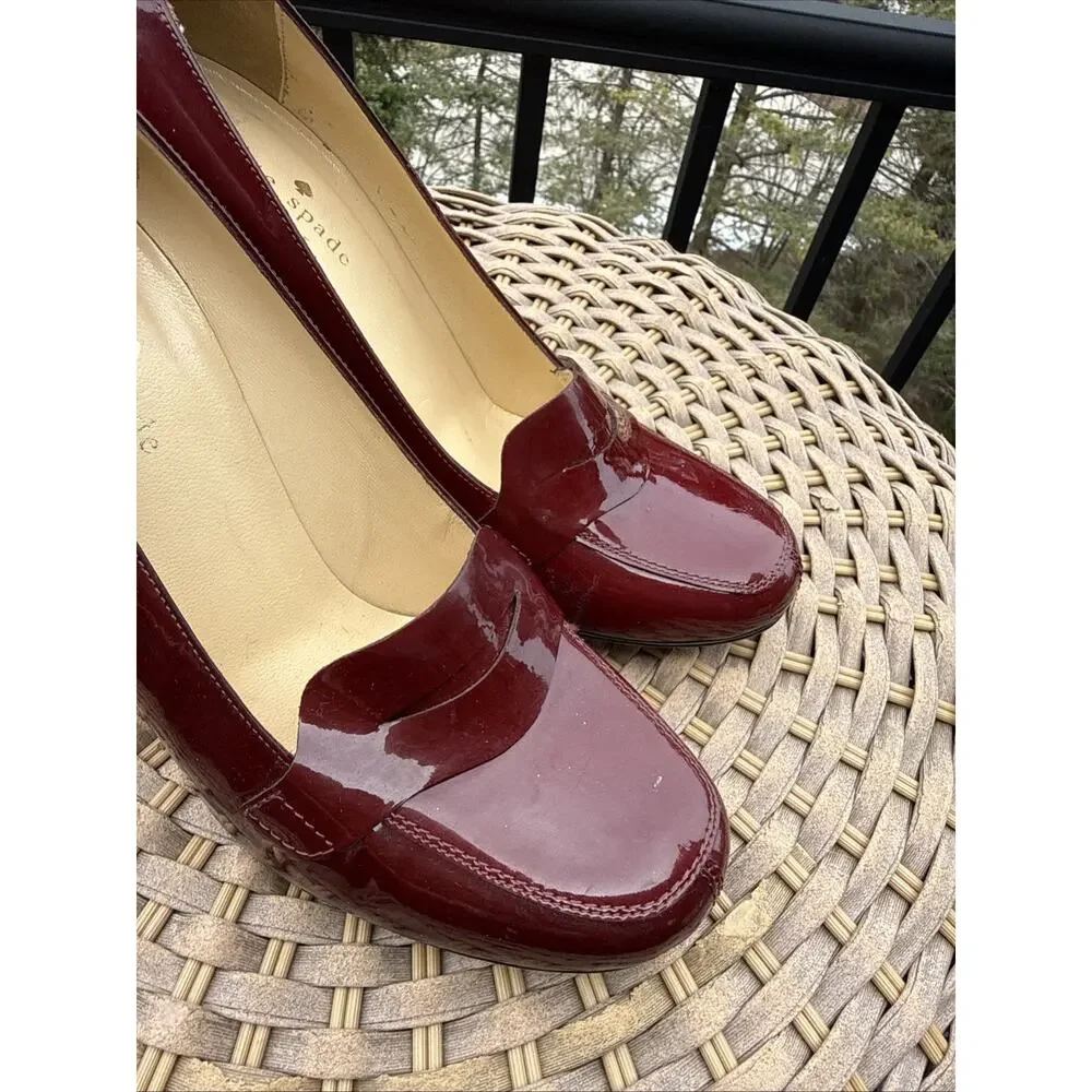 Kate Spade Burgundy Leather Heels Made In Italy 9 US Platform Pump Retro 40s
